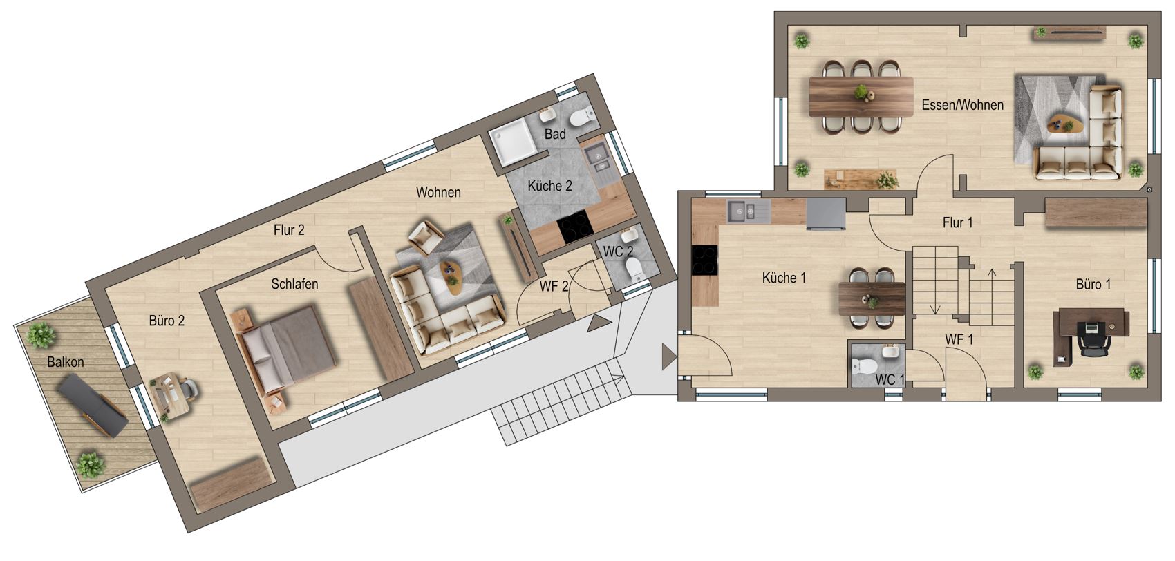 Grundriss EG Haupthaus, OG ELW